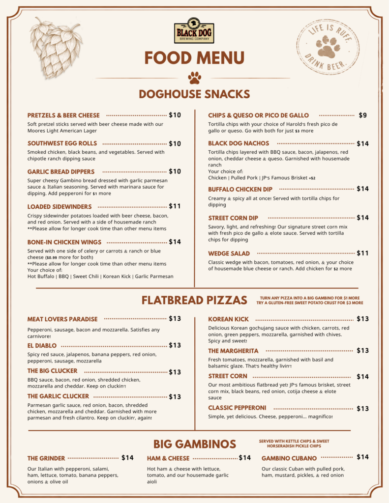black dog mooresville menu